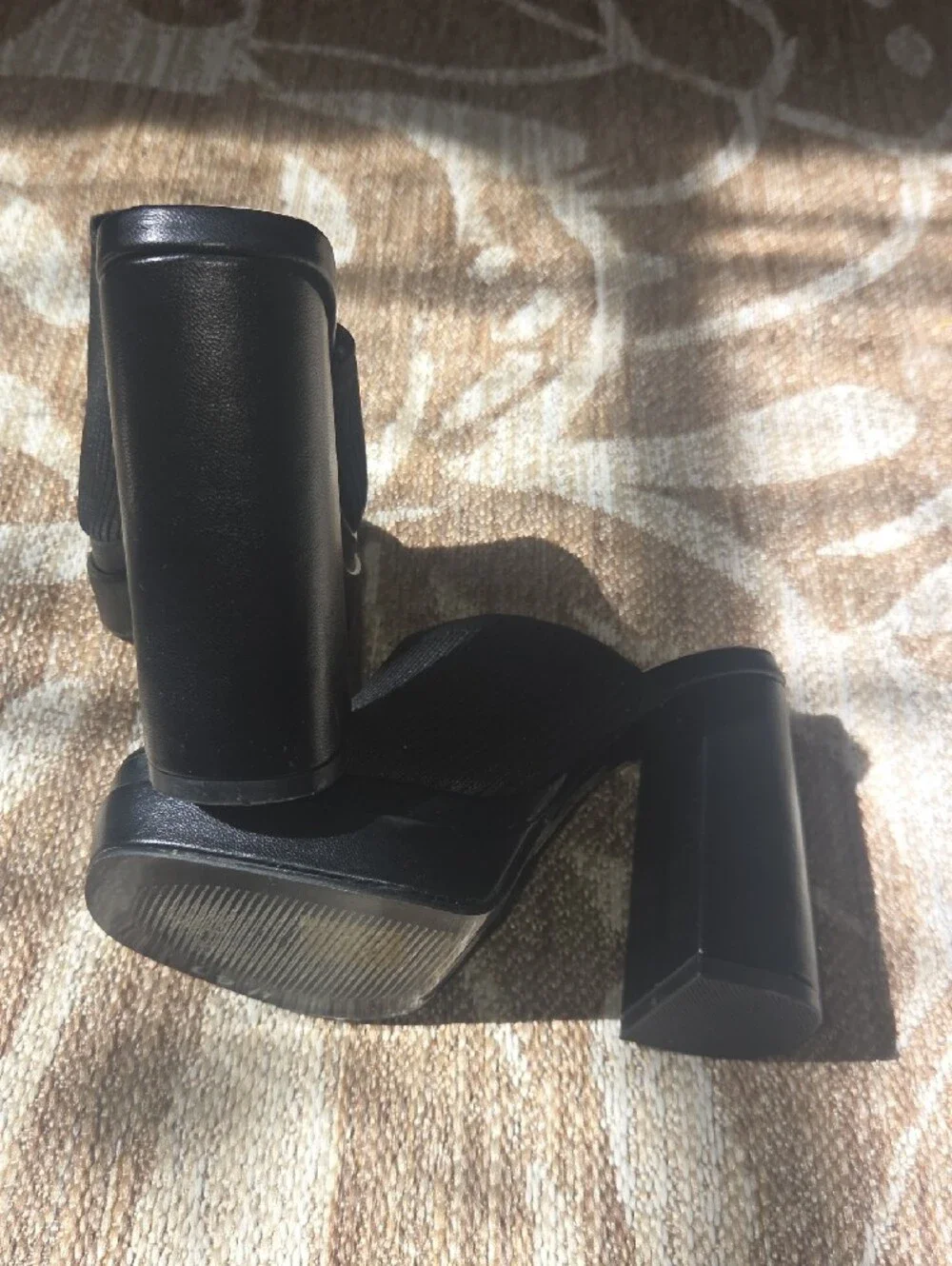 Black Platform Block Heel Slide Sandals
